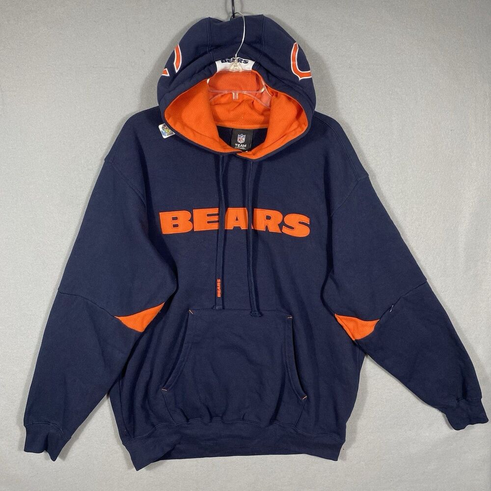 Chicago Bears Football Hoodie Sweatshirt Large Blue Orange Mens NFL Pullover